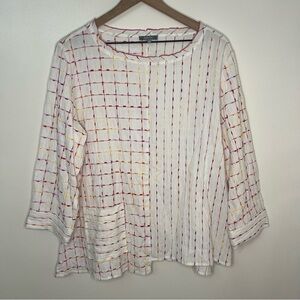 Habitat White Blouse Stripes Size Medium Office Casual Pink Lagenlook casual